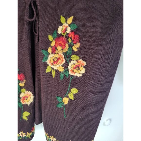 VTG Women's 1X Cardigan Sweater Brown Floral Boho Hippie Cottage Festival Fairy - Picture 4 of 12